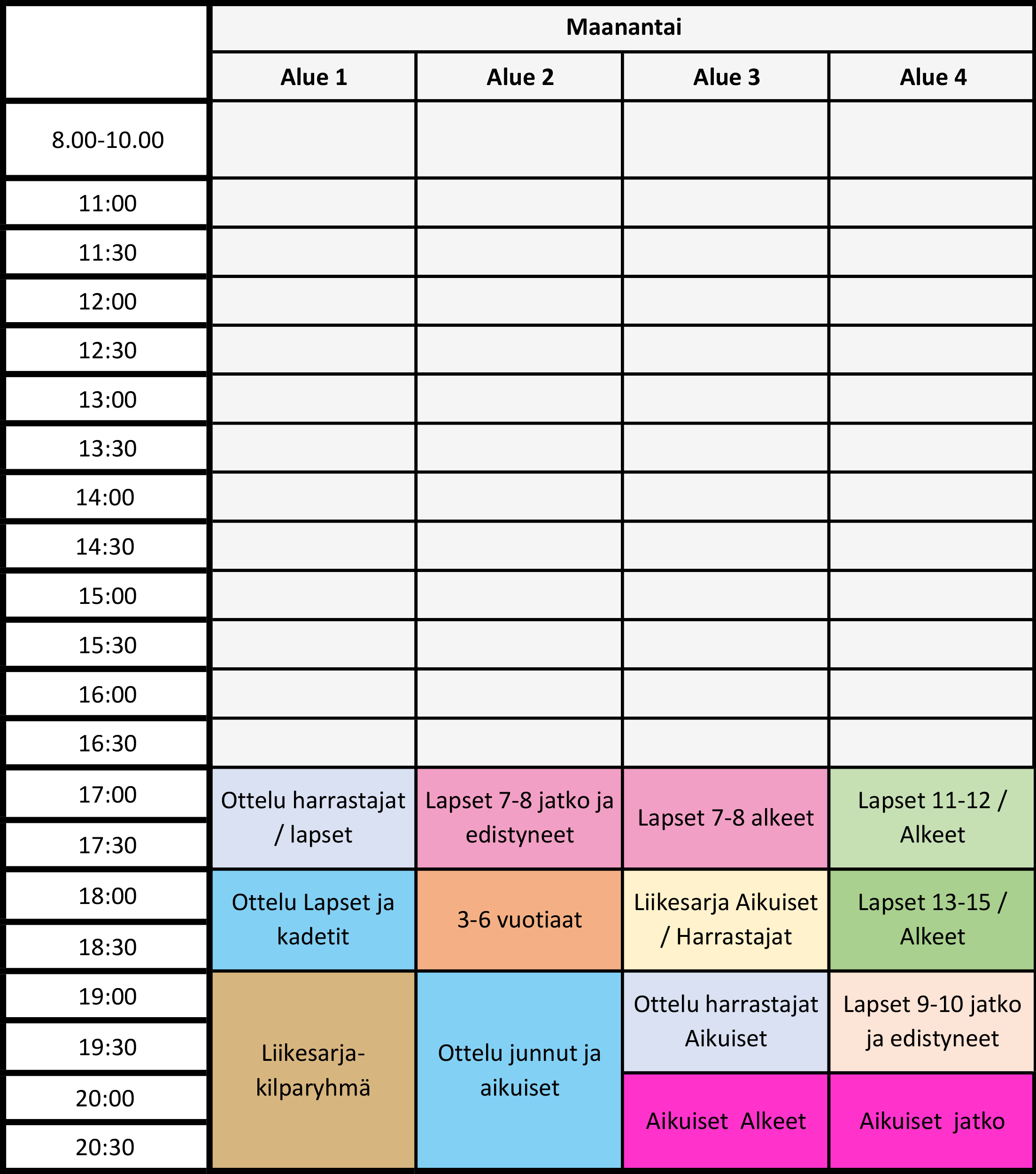 Расписание тренировок по тхэквондо на понедельник